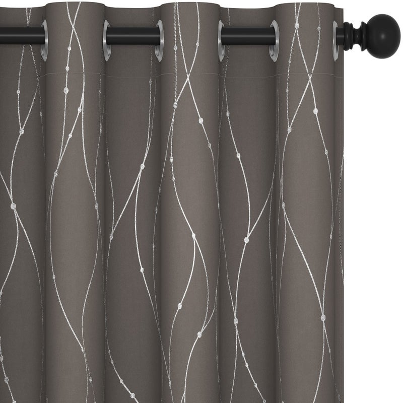 Deconovo Blackout Curtains, Taupe Thermal Insulated Grommet Drapes, Silver Wave Dots Foil Print, Light Blocking Panels, 52" W x 95" L, 2 Panels, for Bedroom Living Room Sliding Door - Image 1